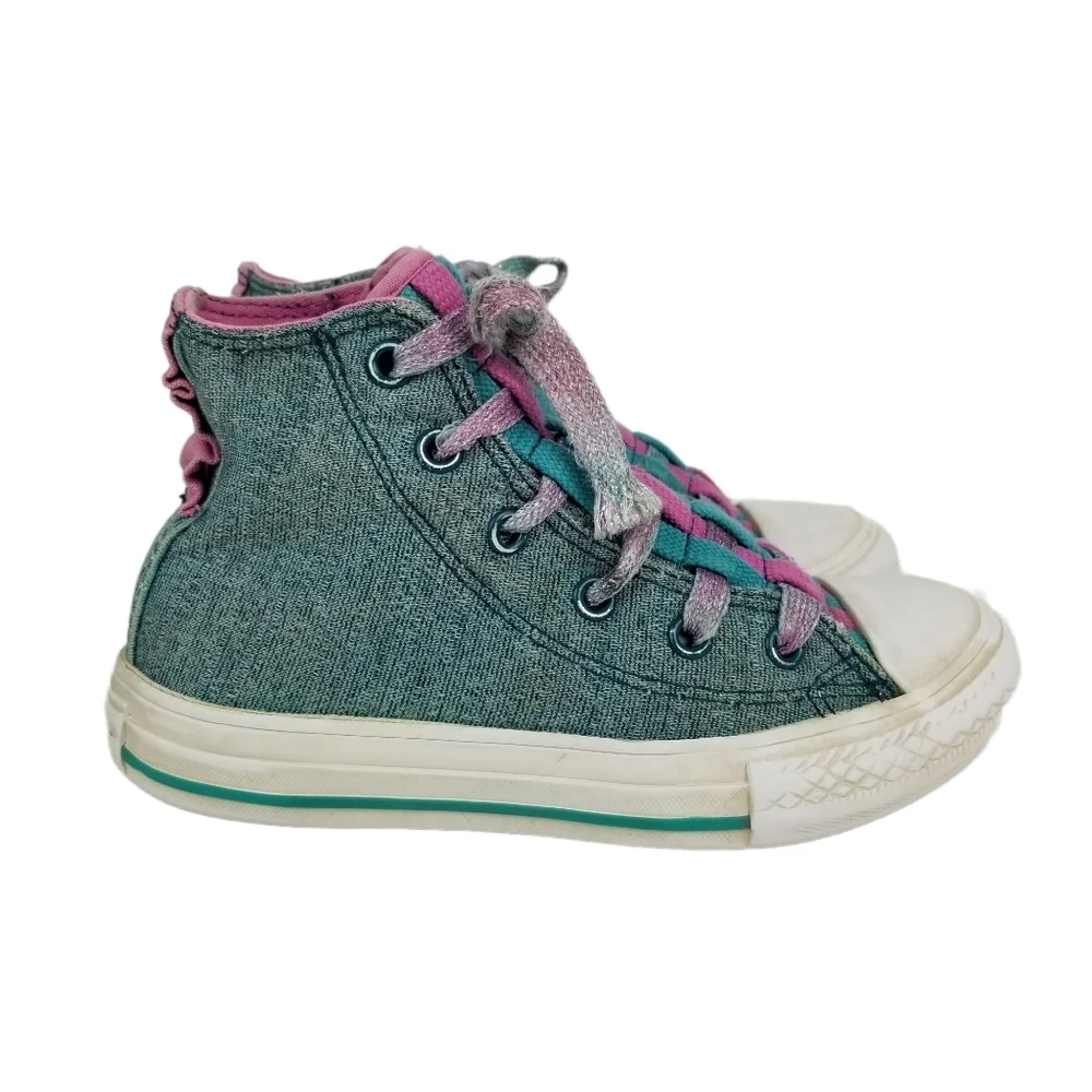 Converse Denim Look with Teal and Purple High Top Sneakers Size 12 Toddler 12